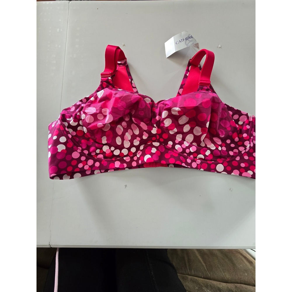 Catherines Womens 46D Pink Polka Dot Wireless Full‎ Coverage Bra 235270 NWT